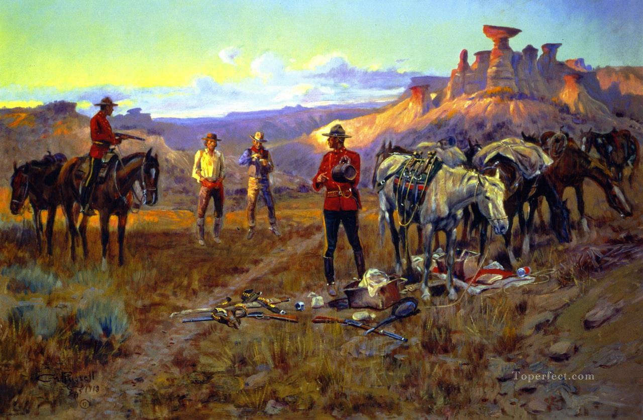 whiskey smugglers caught with the goods 1913 Charles Marion Russell Indiana cowboy Oil Paintings
